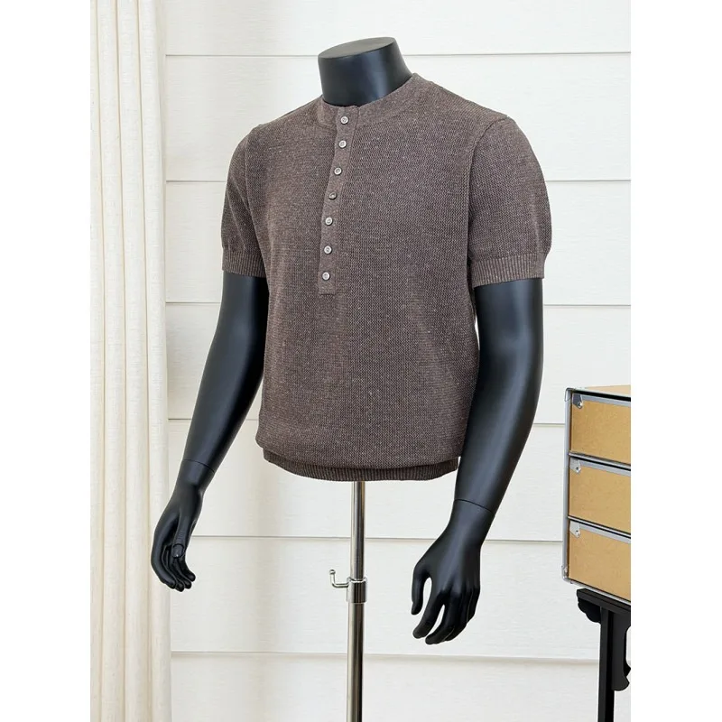 

Brand Linen Lyocell Knitted T-shirt for Men High-quality Summer Round Neck T-shirts Loose Casual Business Social Tee Tops 2026