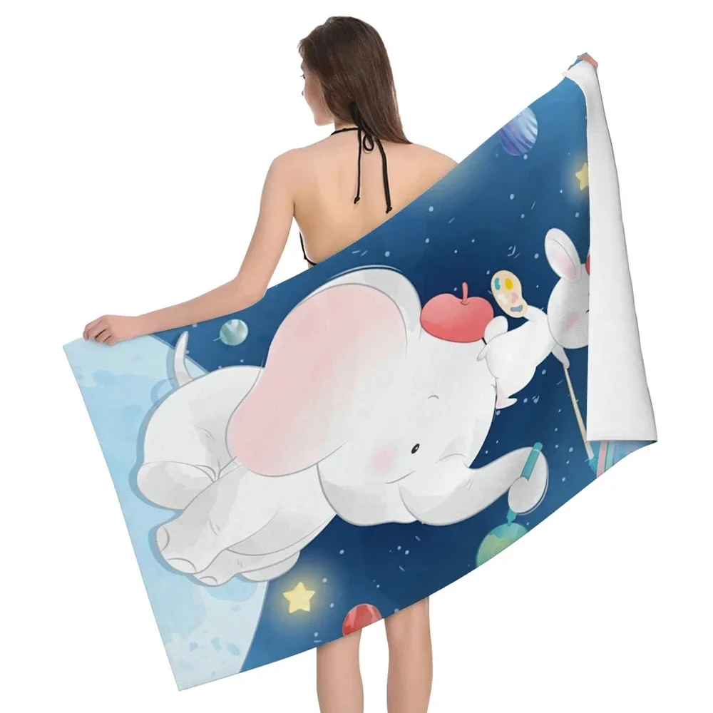 Cute Cartoon Elephant Beach Towel Quick Dry Absorbent Bath Towels Sandproof Lightweight Towel for Spa Gym Yoga Sports Swimming