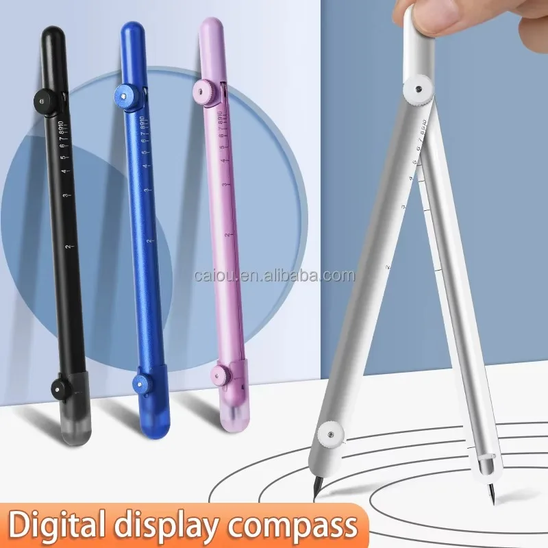 Metal Math Geometry Compass, Digital Display Round Rule Drawing Tool with Scale, Creative Pen Radius Compass for School, Office