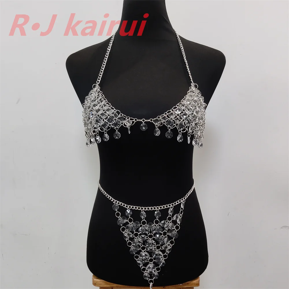 

Новое ожерелье ручной работы из серебряной кольчужной цепи с пластиковыми бусинами, многослойное, из железного сплава, аксессуар для танцевальных платьев