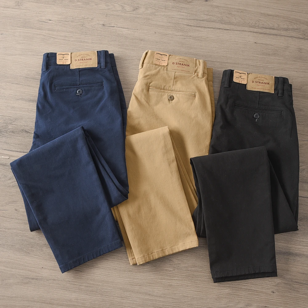 

Spring Autumn Heavyweight Pure Cotton Micro Elastic Workwear Casual Pants Men Daily Simple Basic Match Straight Leg Long Pants