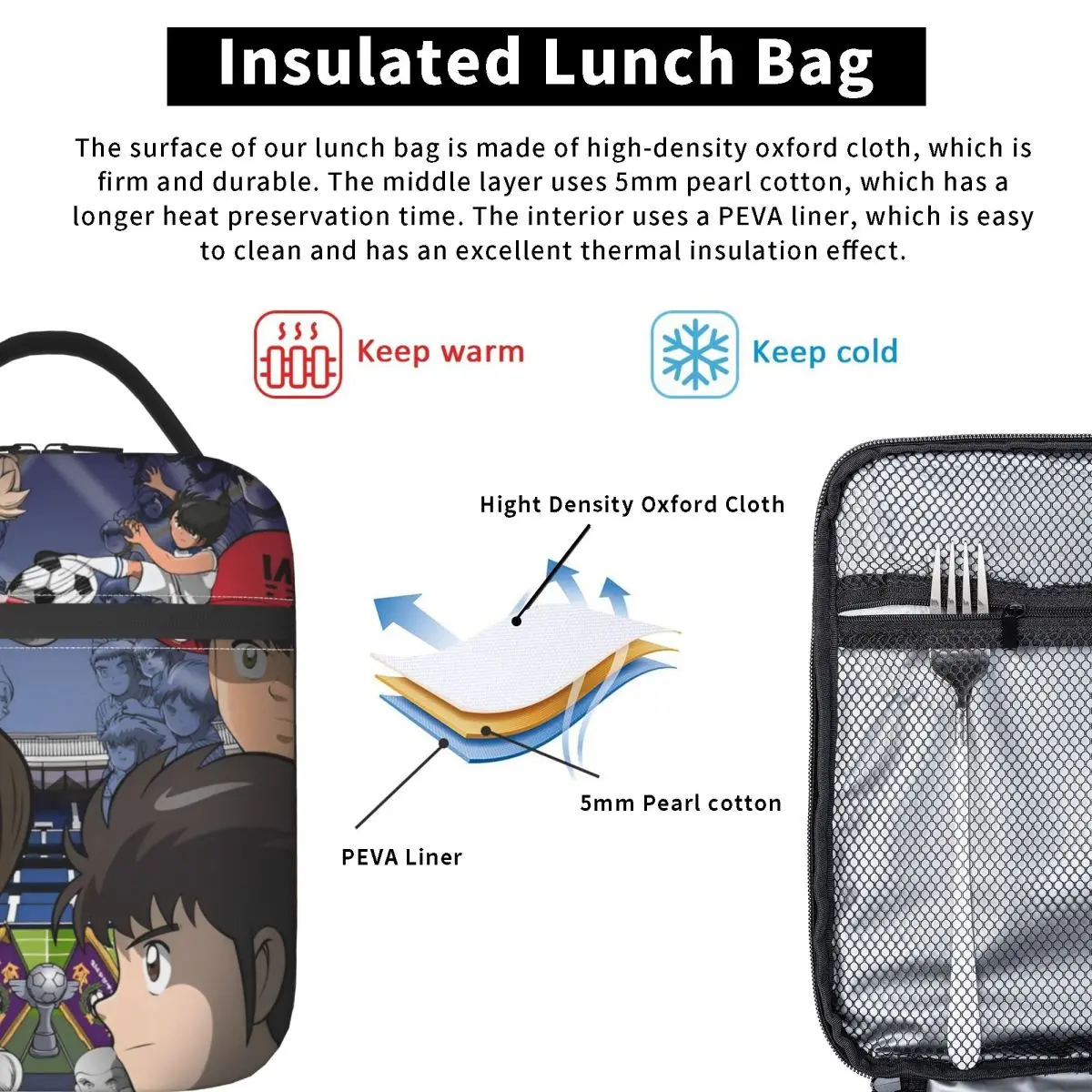 حقيبة تبريد معزولة للغداء من Inazuma Eleven حاوية الغداء لعبة فيديو لعبة رياضية صندوق غداء مانع للتسرب حقيبة تخزين المواد الغذائية #5