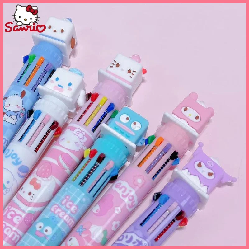 

Small Square Sanrio Ten Color Pen Cartoon Box Ballpoint Pen Girl Heart Account Diy Ice Cube Ballpoint Pen Student Stationery