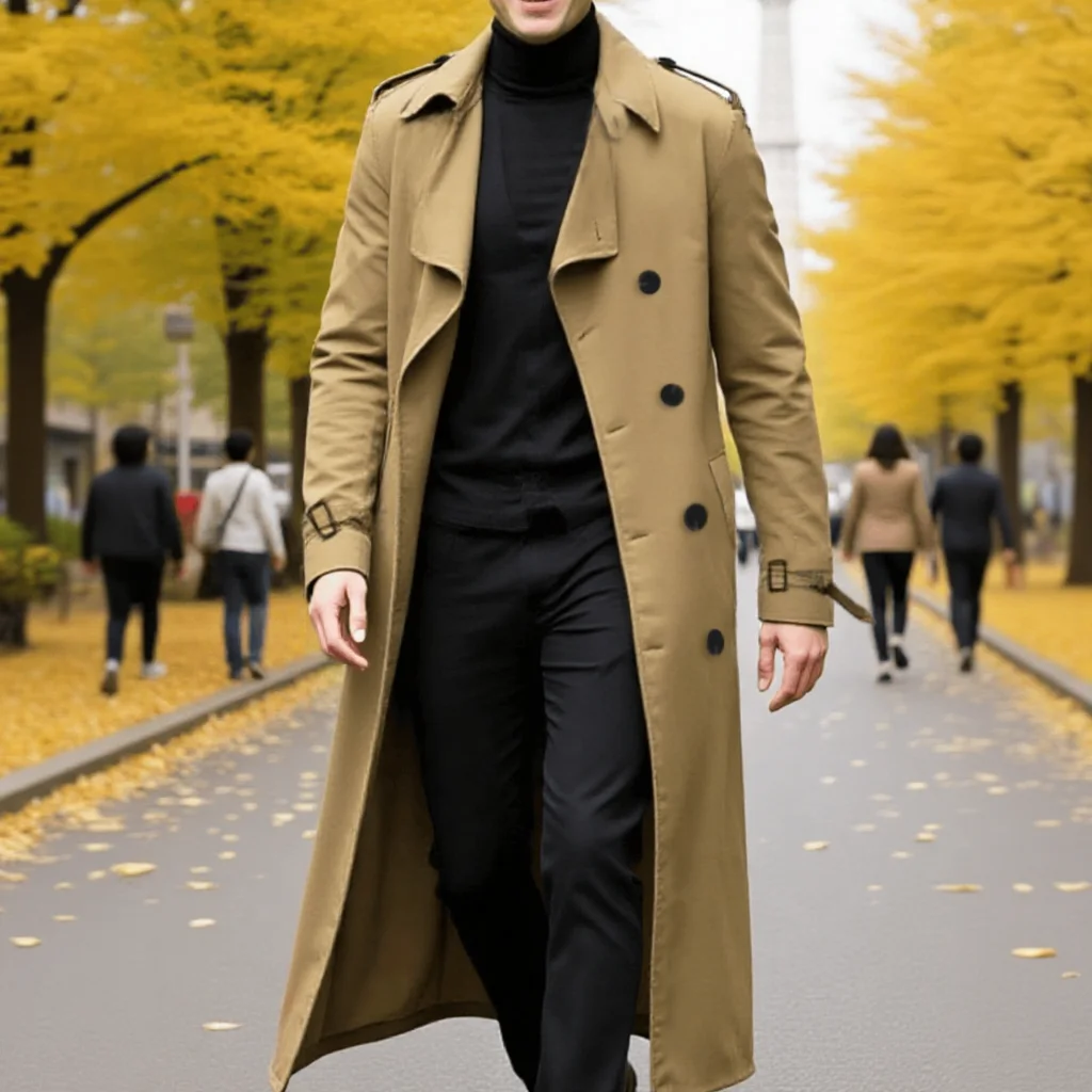 

Men's Classic Double Breasted Trench Coat Warm Windproof Jacket for Commute Outdoor