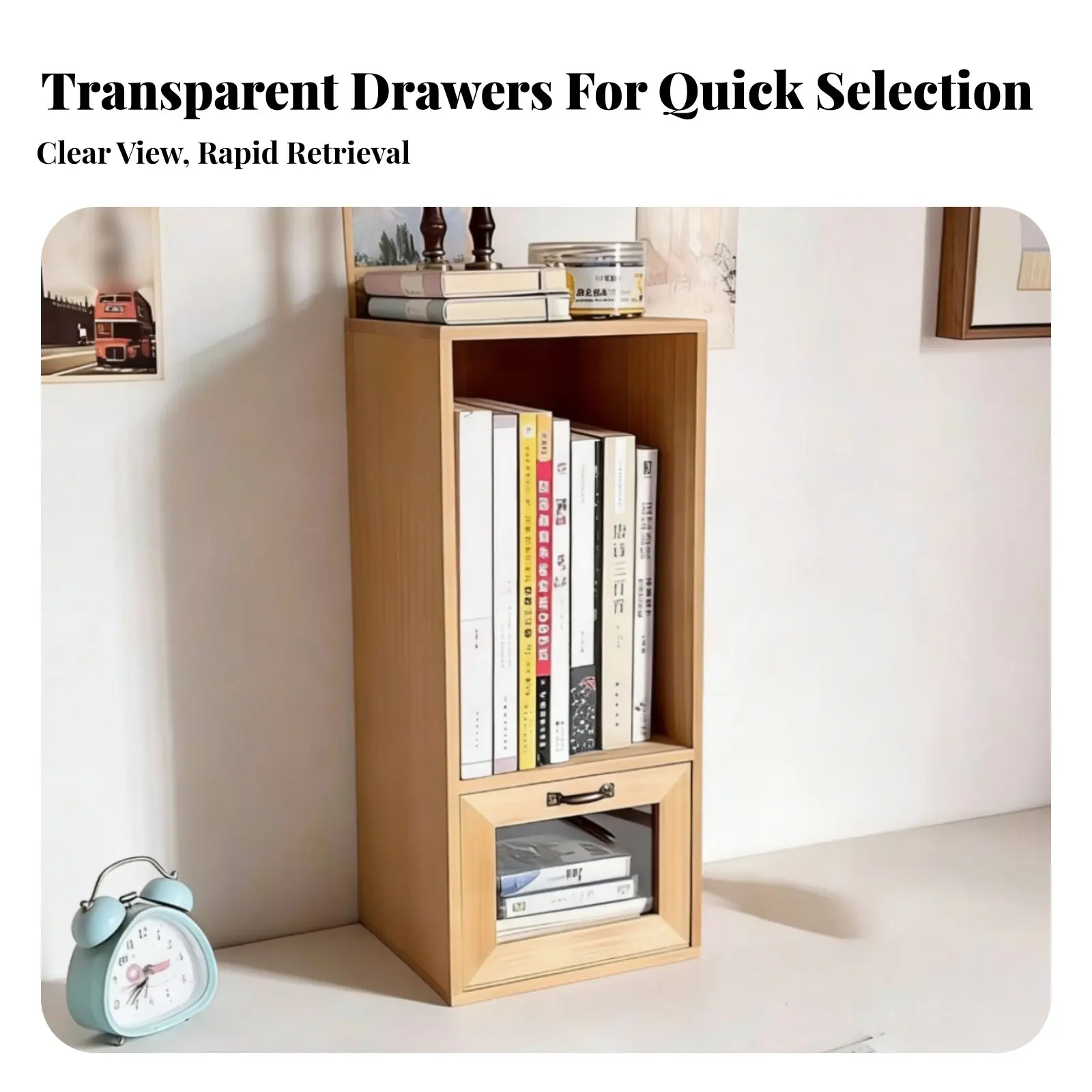 引き出し付き直立型ブックラック-省スペース設計-デスクトップオーガナイザー-多機能で頑丈で安定した学生向け、学習室用