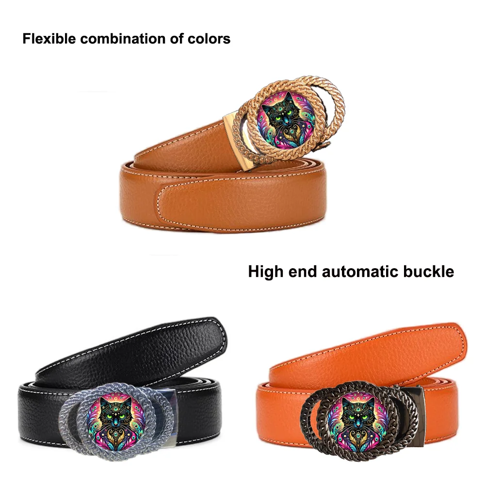 Hebilla de cinturón con trinquete automático de leopardo de tres ojos, accesorio de cintura personalizado a la moda, el mejor regalo para amigos