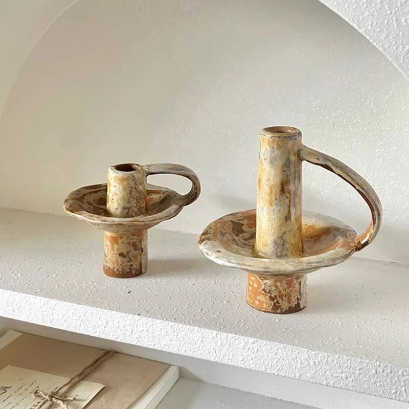 Wabi Sabi Ceramic Candle Holder Minimalist Aesthetic Entryway Decor for Hotel Living Room Zen Centerpiece Home Candle Container