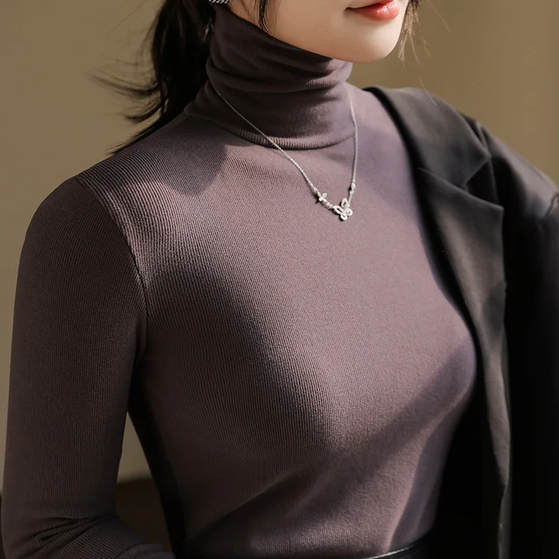 Women's High Neck Thermal Top Fall Winter New Layering Essential Stylish Base Layer Shirt