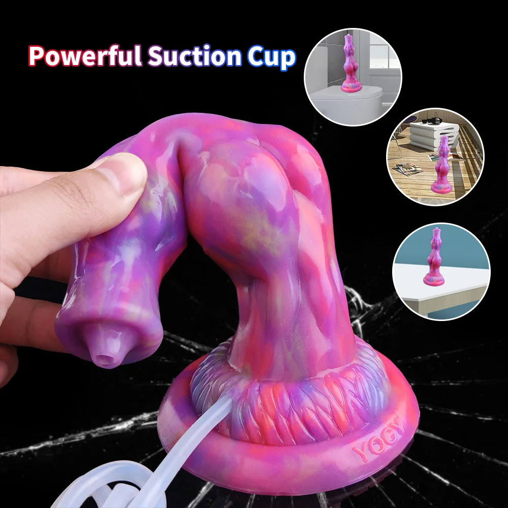 YOCY Squirting Wolf Knot Dildo Luminous Toy For Couples Silicone Dog Dildo Ejaculating Masturbators Sex Toy With Suction Cup