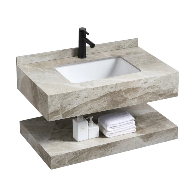 xx-Modern Double-Layer Marble Vanity Sink Floating Bathroom Wash Basin with Makeup Vanity Desk Table Tops*