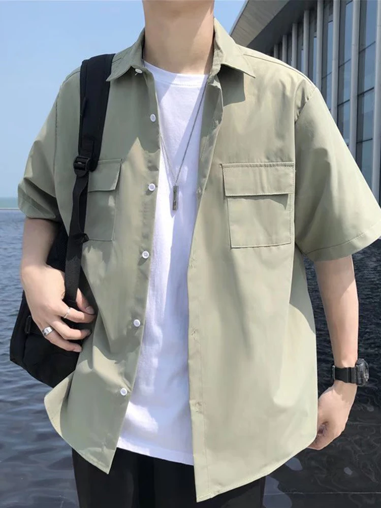 

Men's ort Sve irt Thin Summer Trendy Hong Kong Sle Loose Casual Color Versatile Workwear f Sve Button up