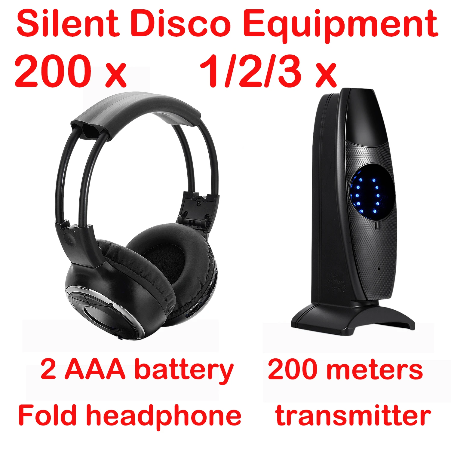 Factory Sale Silent Disco Headphones Complete System- RF Wireless For iPod MP3 DJ Music (200pcs +1/2/3 Transmitters)