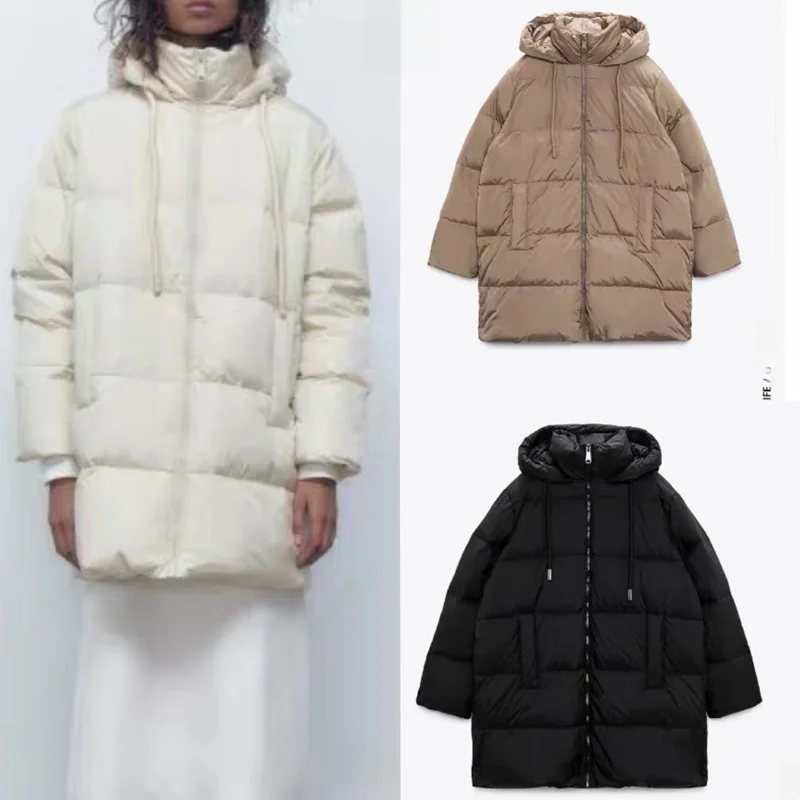 الخريف الشتاء عارضة فضفاض مقنعين الدافئة القطن Jaet المرأة Faion مريحة Du أسفل شغل معطف متوسط الطول