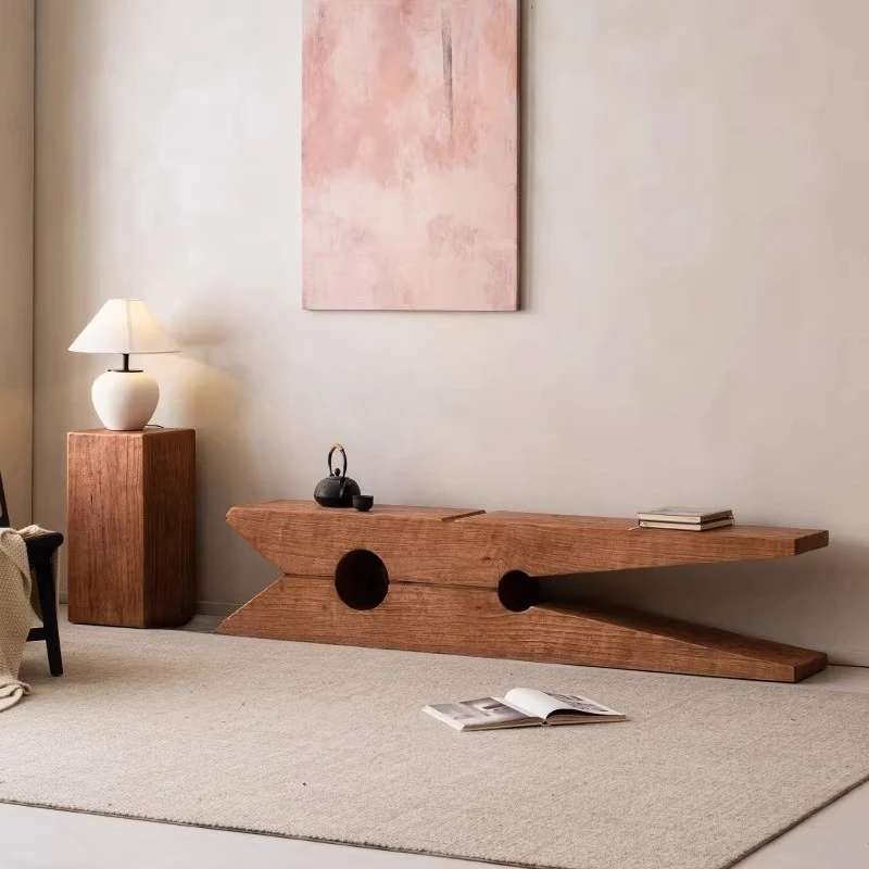 

Solid wood coffee table log bench shopping mall solid wood TV cabinet hotel retro bench