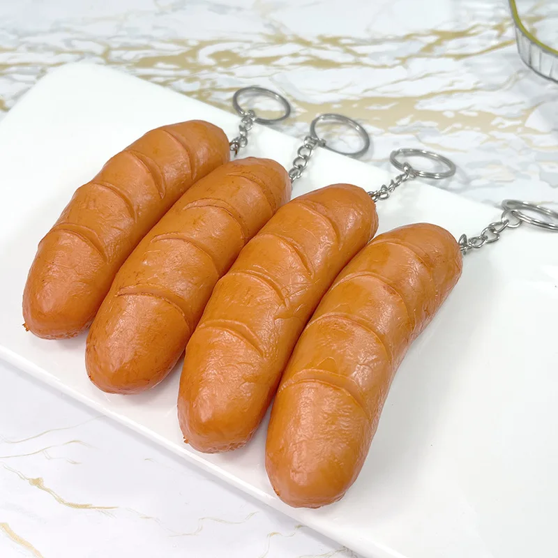 Simulated barbecue sausage hotdog Keychain Artificial Foods sausage kindergarten play Decorative Toys food model Display Props