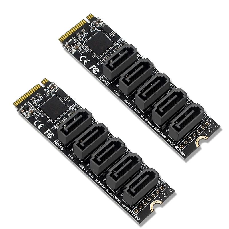 

2Pcs Adapter Card JMB585 Chipset 5 Port Hard Disk Drive Computer Expansion Card For M.2 SATA 6GB M2 PCIE To SATA 3.0