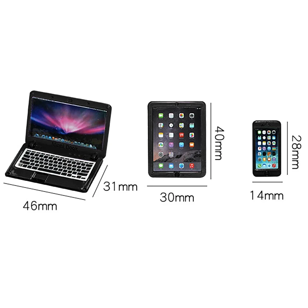 Accessoires miniatures pour maison de poupée, Mini tapis de téléphone portable en alliage, ensemble d'ordinateur, modèle de jouet pour décoration de maison de poupée, 1/12