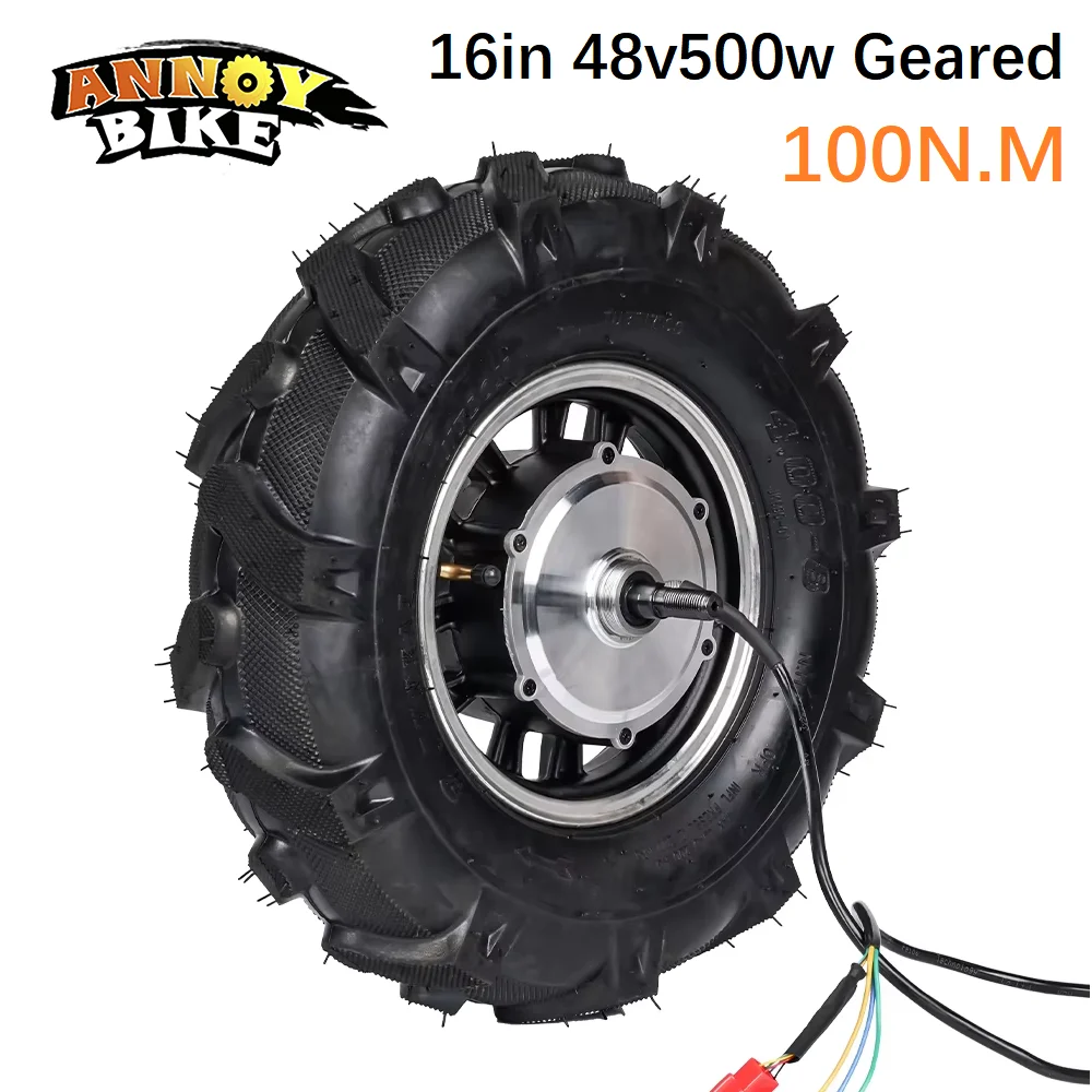 16 inch 48V 500W-1500W BLDC Electric Wheel Geared 100N.M Hub Motor for Electric Wheelbarrow