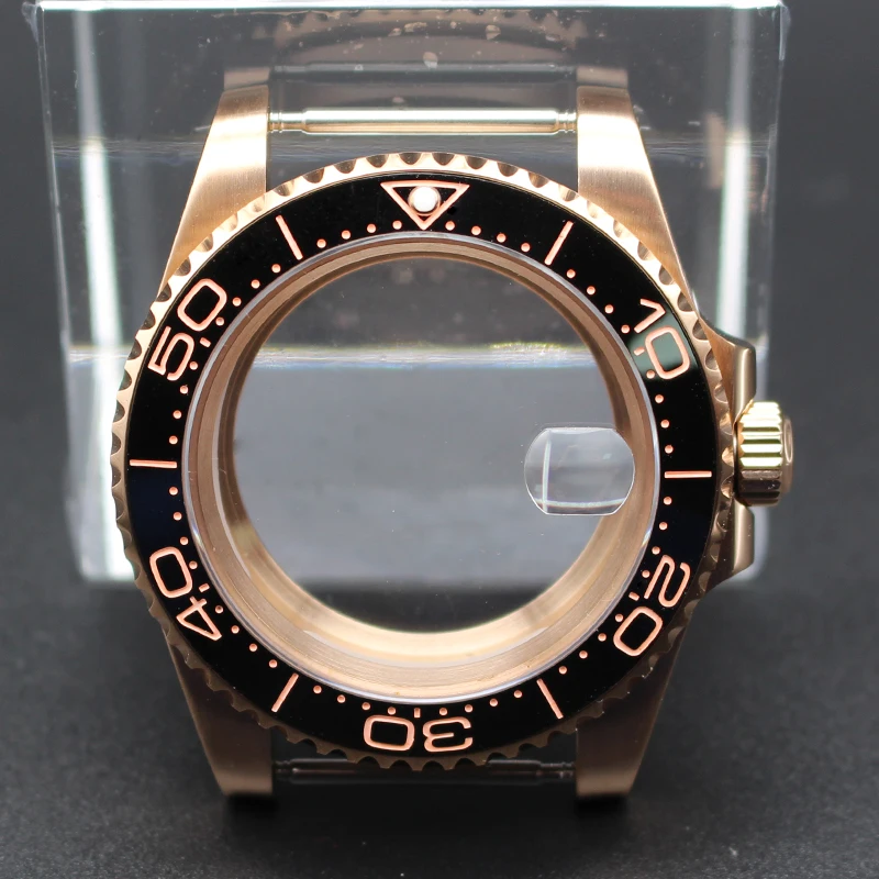 Rose Gold 40mm Diving Watch Cases Ceramic Bezel For Seiko NH35 NH36 NH38/34 ETA 2824 Miyota 8215 Movement 28.5mm Dial Submariner