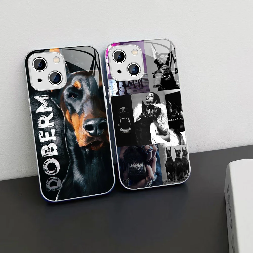 Animal Dachshund Doberman dog Phone Case Tempered Glass For iphone 14 13 12 11 Pro Mini XS MAX 14Plus X XS XR Cover