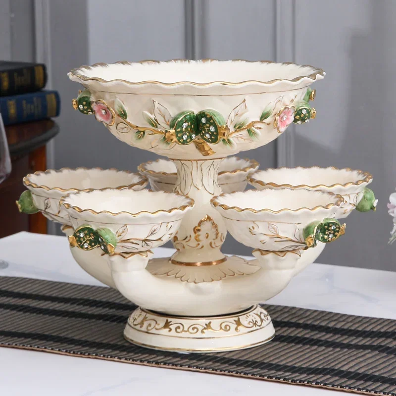 Fruit Plate Creative Rotational Double Layer Fruit Pot Wedding Candy Plate Living Room and Tea Table Decoration