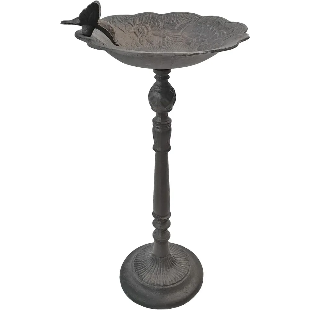 22-Inch Height Bird Bath, Metal Birdbaths for Garden with Iron, Decorations for Yard, Patio, Water Container, Antique Rust Style