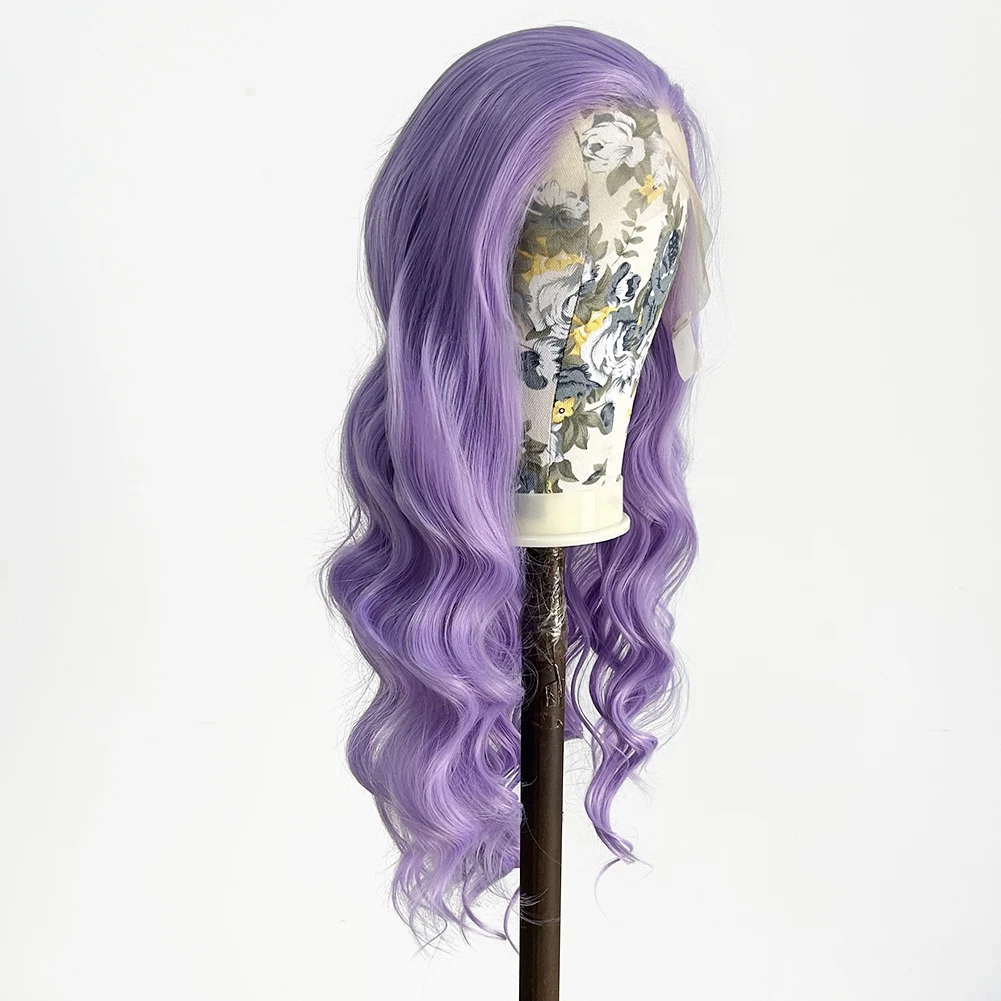 XiuQingCheng Body Wave Synthetic Lace Front Wigs For Black Women Glueless 26Inch Long Purple Wig Cosplay Party Daily Fashion Wig