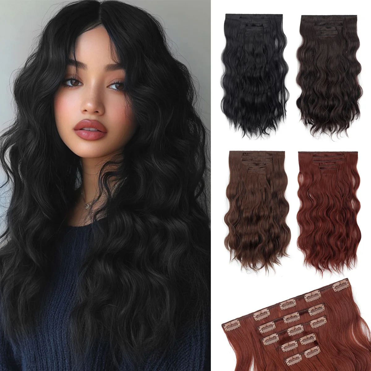 

Synthetic Hair 14 Clip In Hair Extension Clip for Women 5Pcs/Set 20Inch Long Kinky Curly Black Hairpiece
