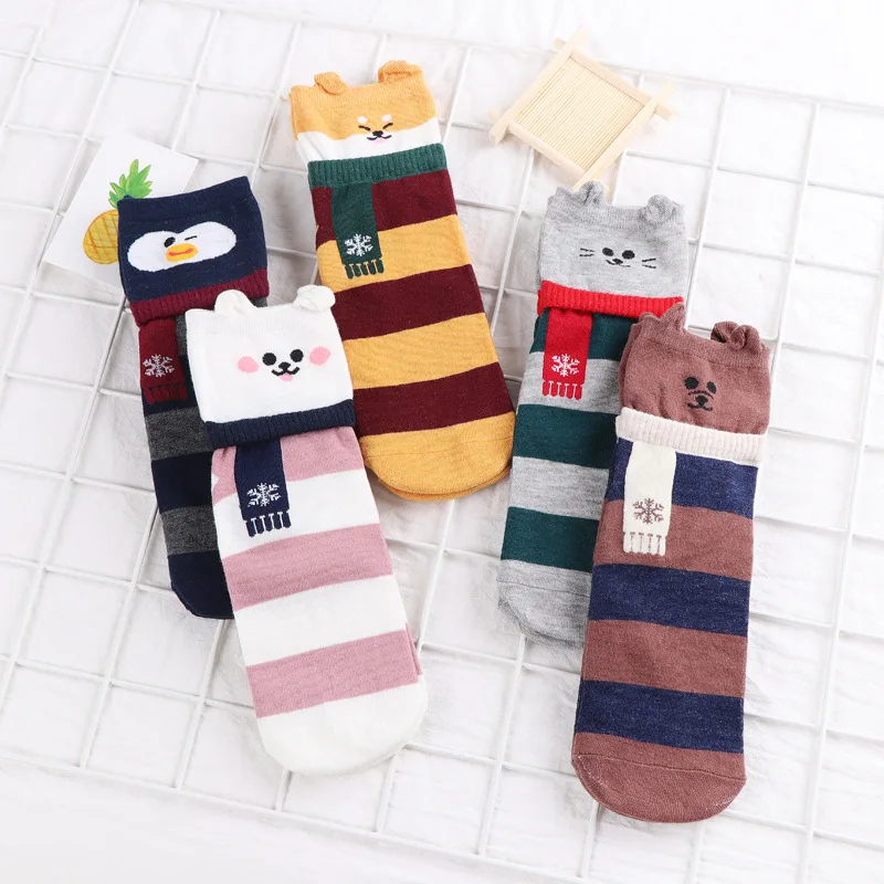 Femmes animaux à motifs chaussettes courtes shiba inu dessin animé chaussettes femme mignon KawaiiI drôle chaussette coton bonneterie cadeau de noël pour fille