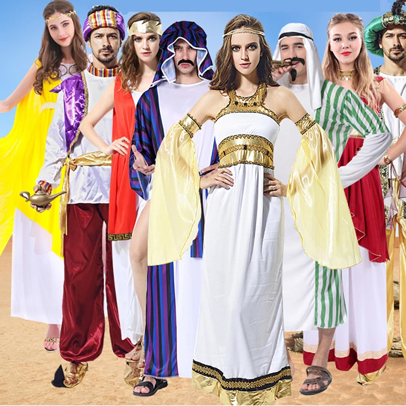 Cosplay King Costume Women Men Arab Robe Adult Male Roman Officials Noblewomen Queen Greek Goddess Dress Arab Tycoon Prince