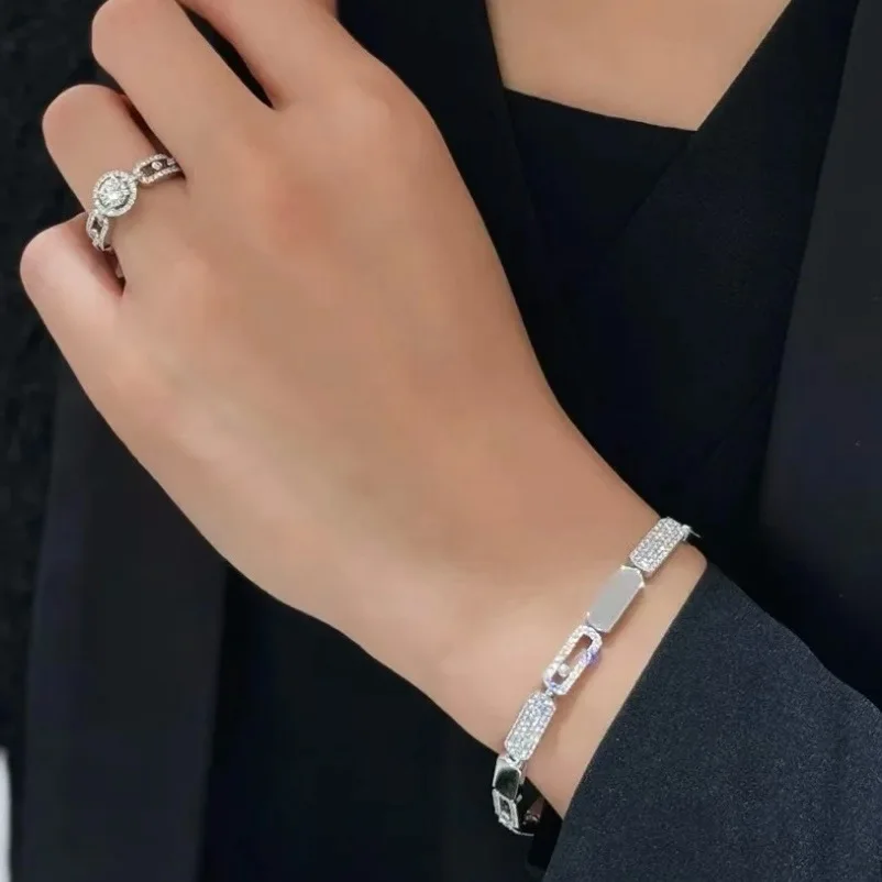 

S925 Sterling Silver Bracelet m Brand Diamond-Encrusted Sliding Jewelry Bracelet