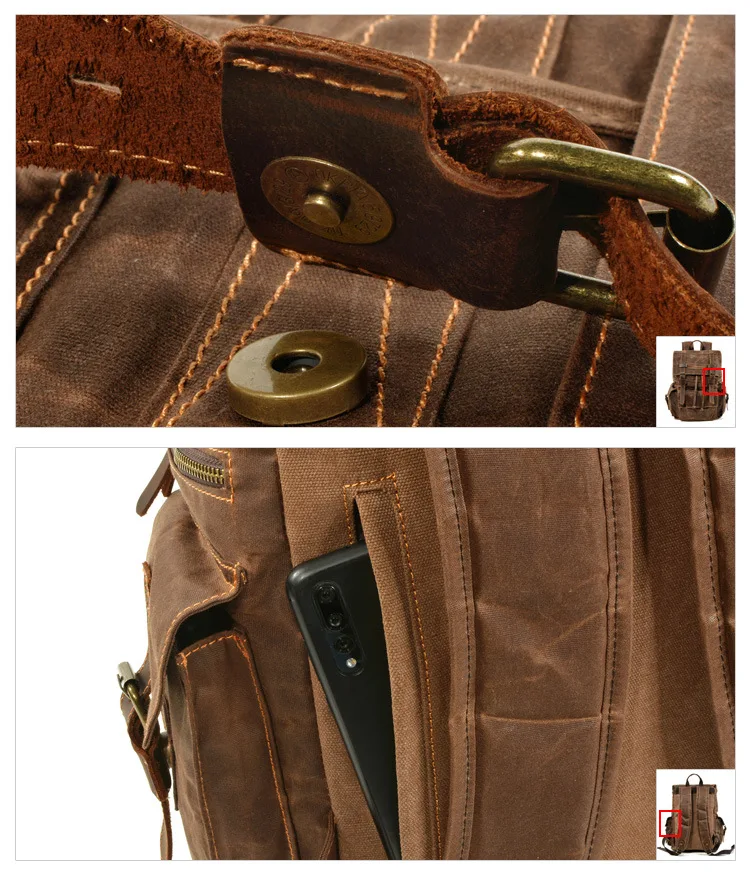 Vintage canvas backpack Leather canvas Backpack Backpack 15-inch laptop tote satchel Academy Shoulder Hiking bag