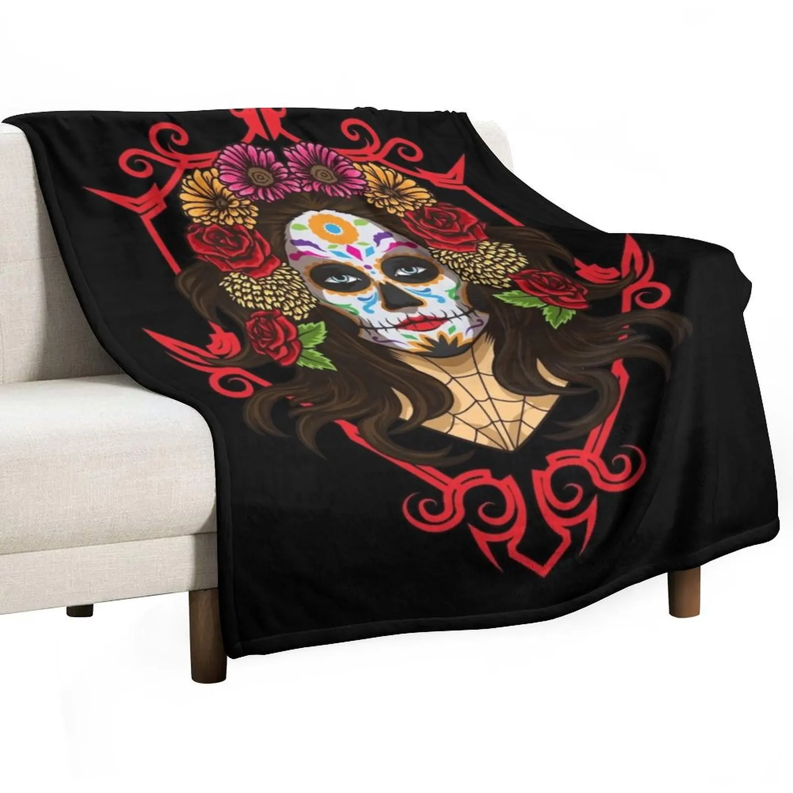 Santa Muerte - La Calavera Catrina - Sugar Skull Throw Blanket sofa bed Hair Plush Blankets