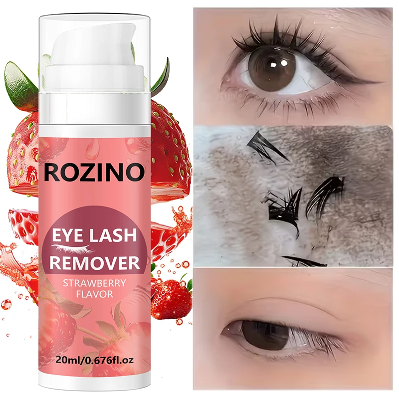20ml Strawberry Eyelash Glue Remover, Scented Eyelash Makeup Remover, Makeup Remover Water, Gentle, Fast, and Safe Removal of Extensional Eyelashes, Strong Moisturizing, Eye Cleansing Care, Alcohol-Free Gentle Formula,