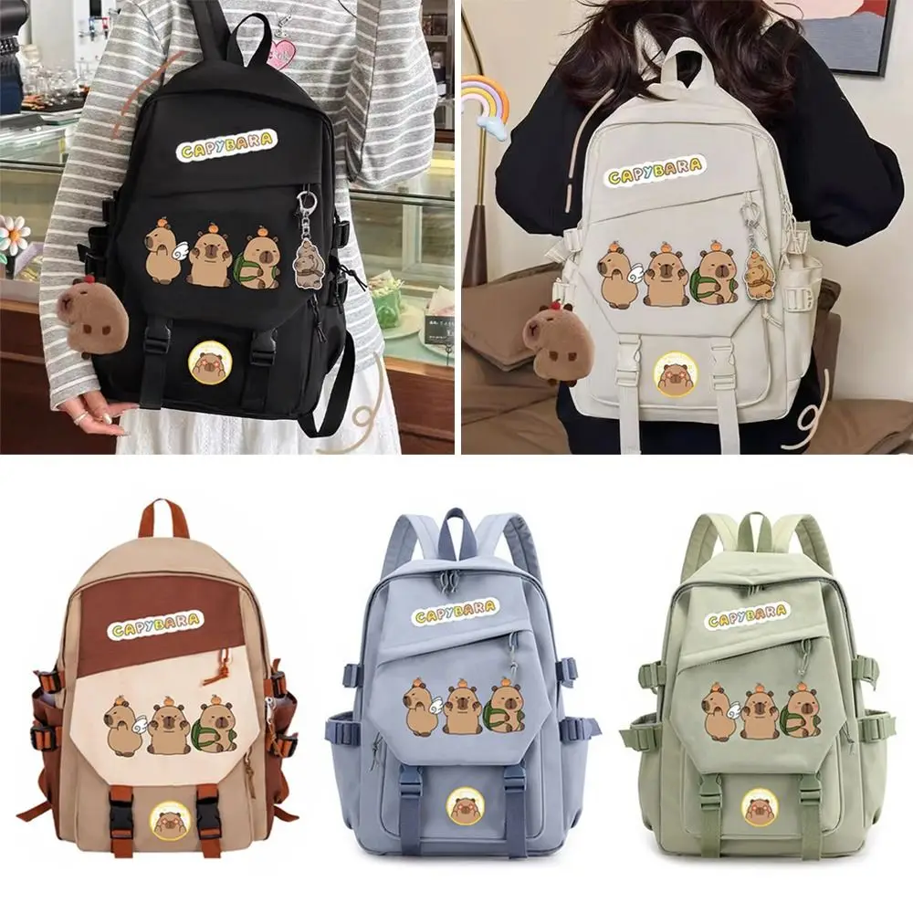 Durable Large Capacity Capybara Backpack Nylon Stain-resistant School Backpack Multi-layer Multipurpose Book Bags