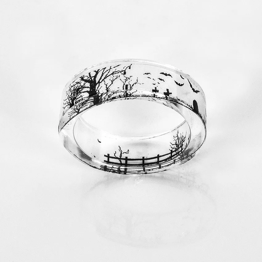 New Fashion Simple Tree Resin Black and White Landscape Small Fresh DIY Hand-made Dry Flower Drop Glue Ring