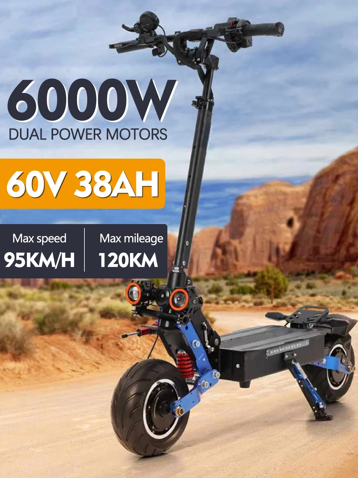 EU 2024 Electric Scooter ES19 11inch Road 6000W 60V 38AH Dual Motor Hydraulic Brake Max Mileage 135km Max Speed 95km/h Escooter