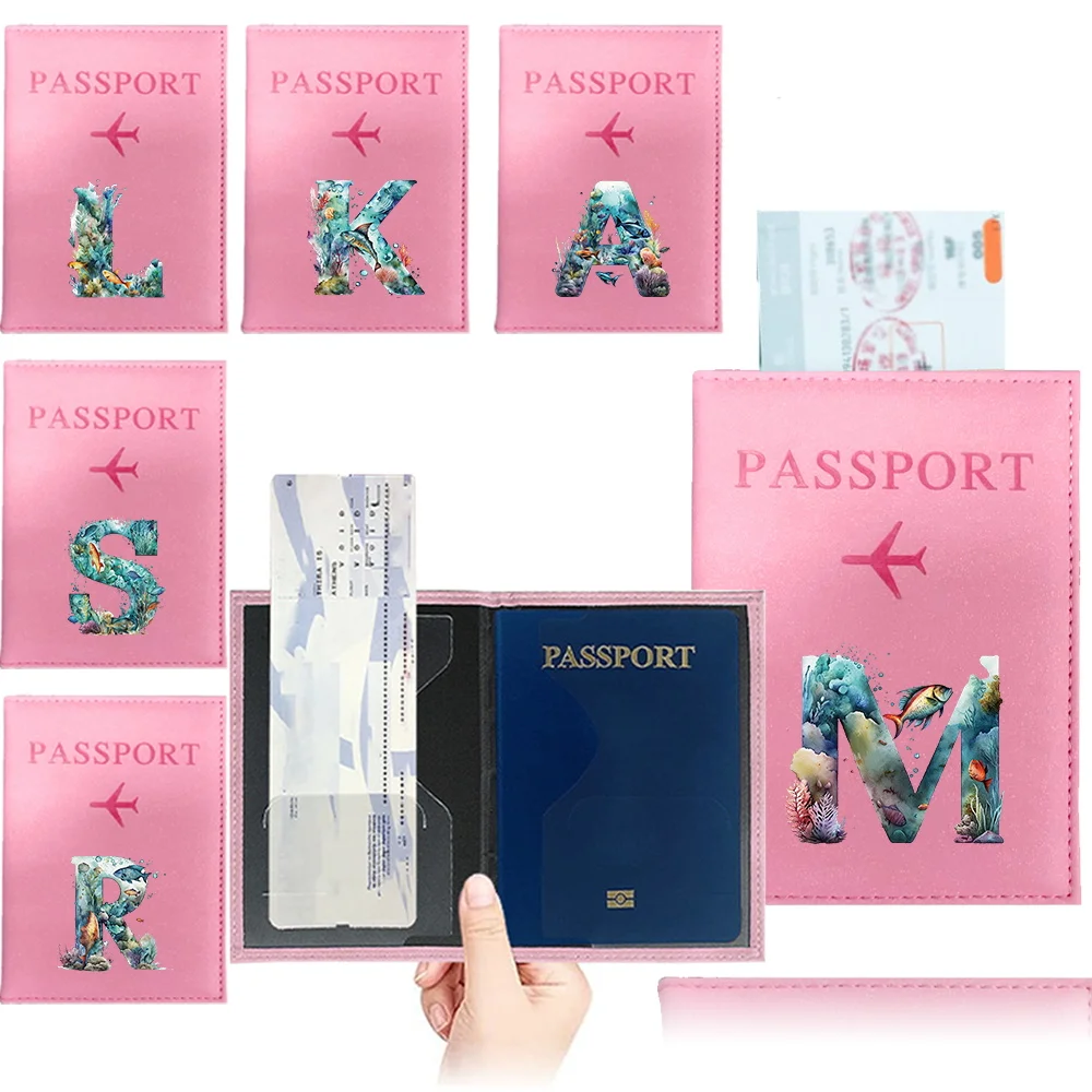 

Men Passport Cover Pu Leather Travel ID Credit Card Passport Holder Packet Wallet UV Printing Fish Letter Series Purse