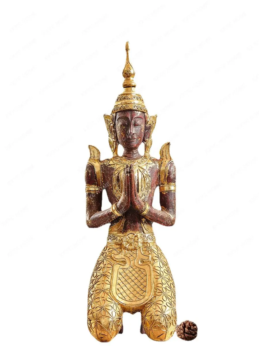 

Welcome Kneeling Buddha Floor Large Decoration Solid Wood Porch Decoration Handmade Solid Wood Carving Environmental