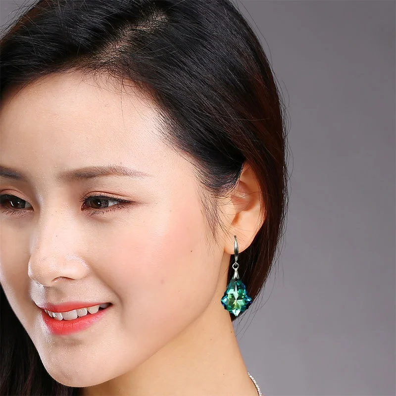 Boucles d'oreilles en plaqué argent pour femmes, bijoux fantaisie, simples, tendance, bleu