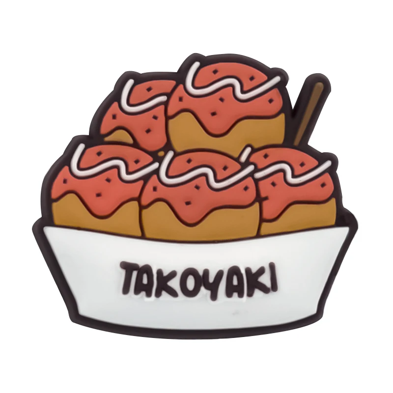 1/9 Stück japanische Lebensmittel-Schuhanhänger, gegrillter Tintenfisch, Sushi, Takoyaki, Snack, Salat, Schuhdekoration, Zubehör, geeignet für alle Clogs – Detail 2