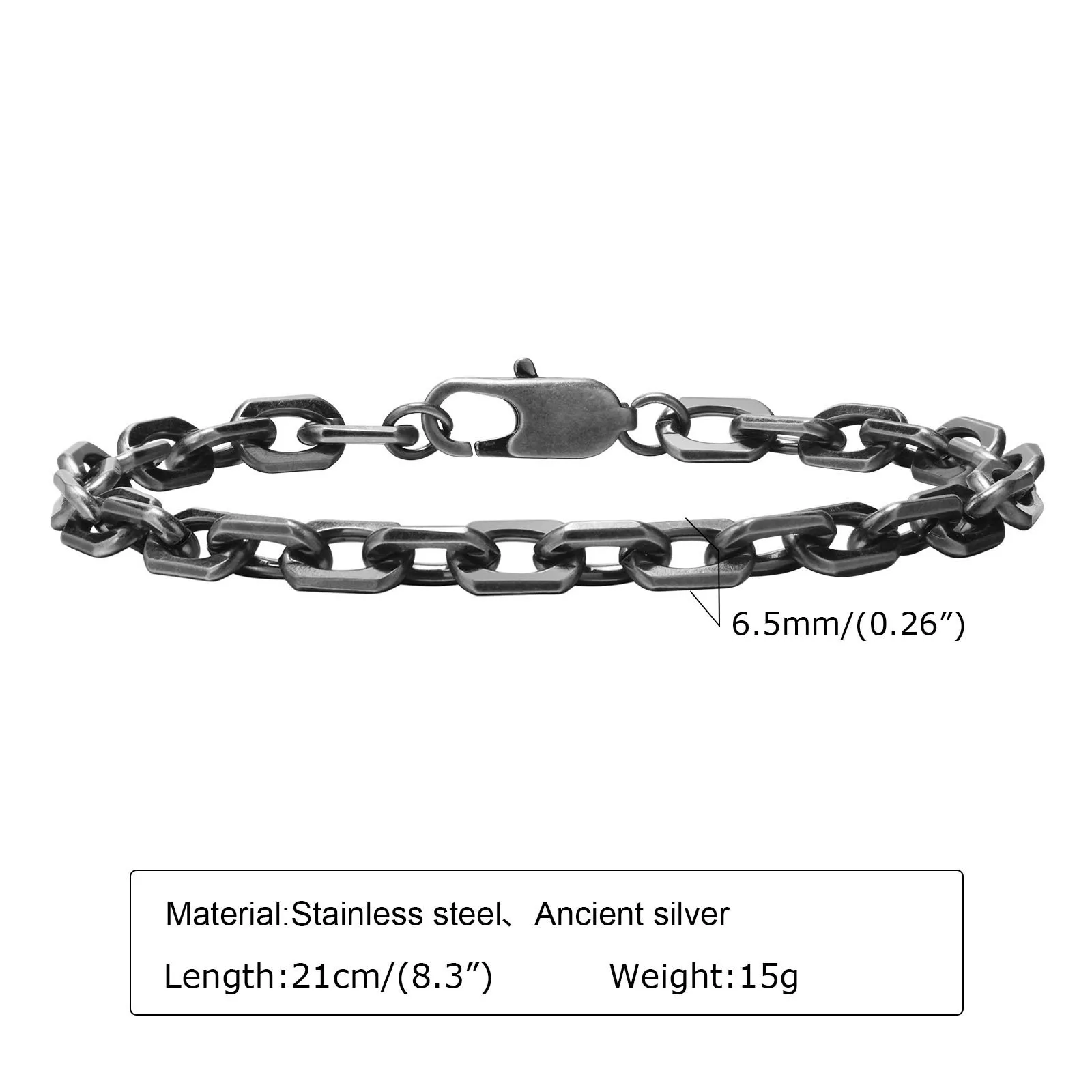 Vnox Bold Rolo Chain Bracelets for Men, Vintage Stainless Steel Links Bracelet, Punk Rock 6.5mm Cable Chain Wristband