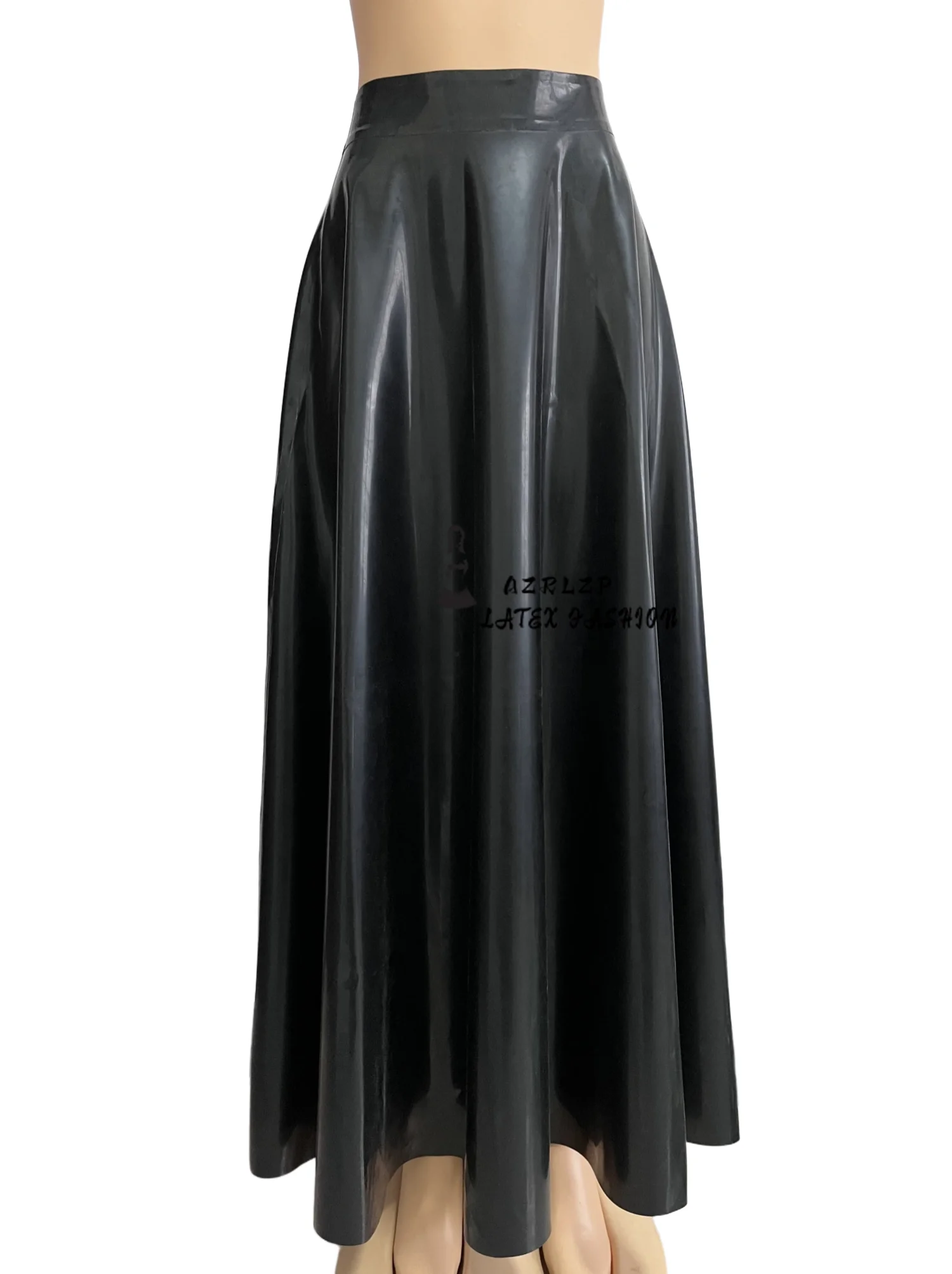 

Women's Black Latex Ankle-length Pleated Skirt