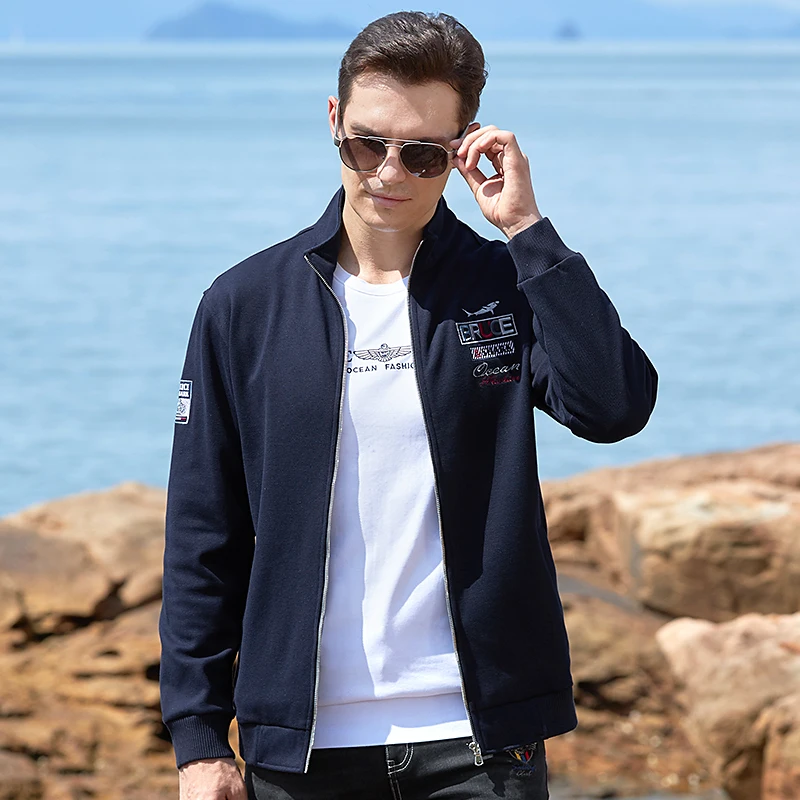 2025 Men's Thicken Cotton Sweater Autumn Bruce&Shark New Fashion Stand-up Collar Men's Knit Outwear Man Base Coat Black Big Size