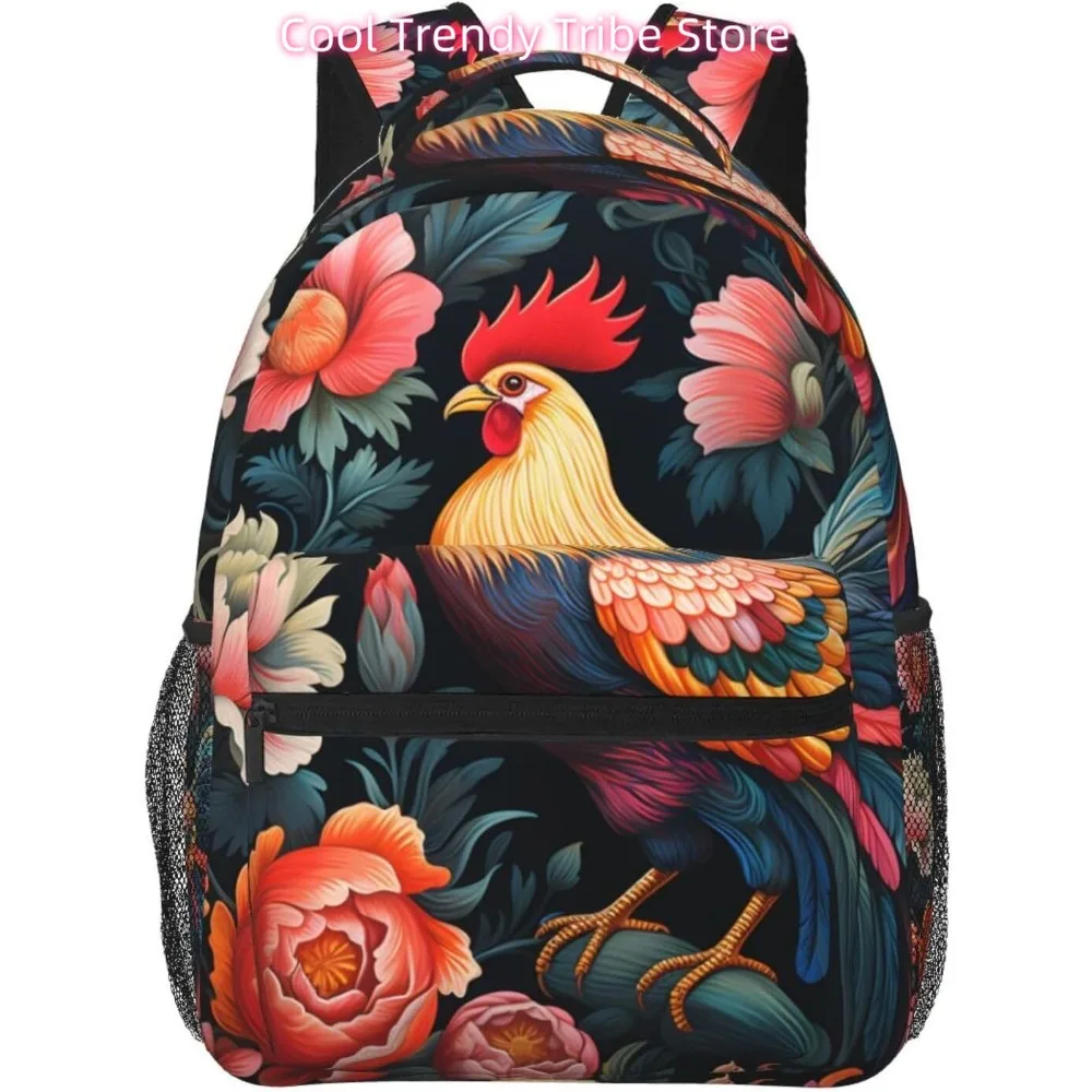 

laptop bag back to school Pretty Flower Rooster Lightweight Laptop Backpack Lightweight Multipurpose Travel Casual Daypack Unise