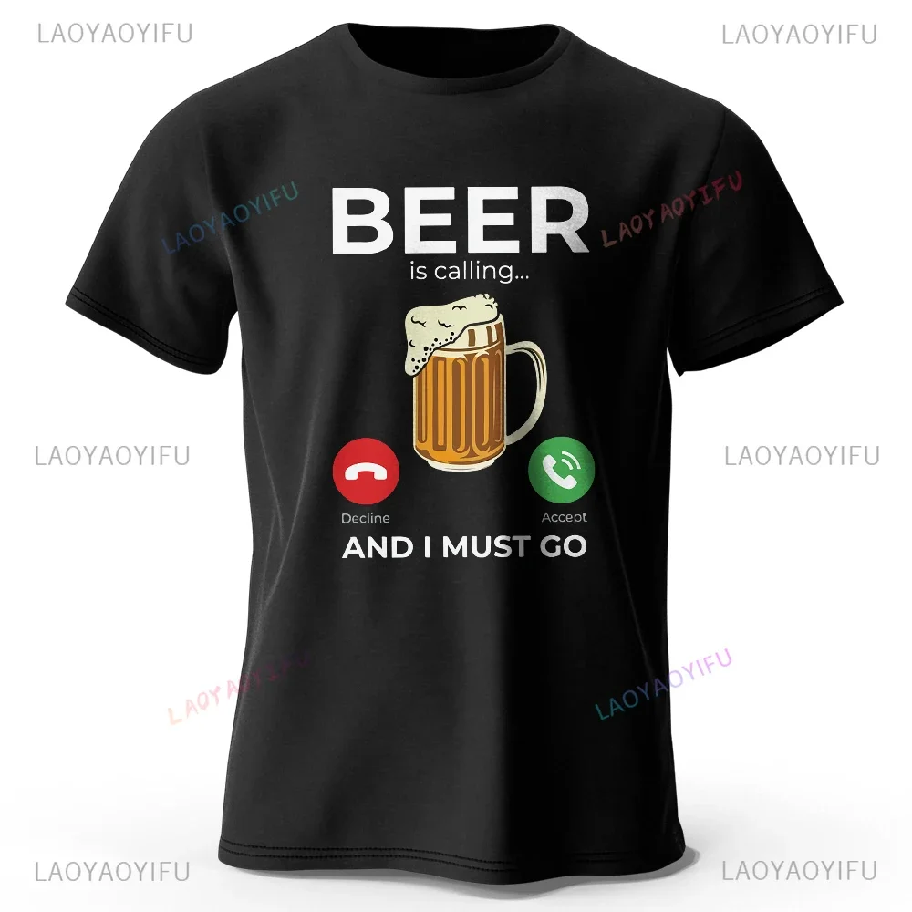 

Мужская футболка с принтом Beer Is call I Must Go, 100% хлопок, повседневные мужские летние топы для комфорта и индивидуальности