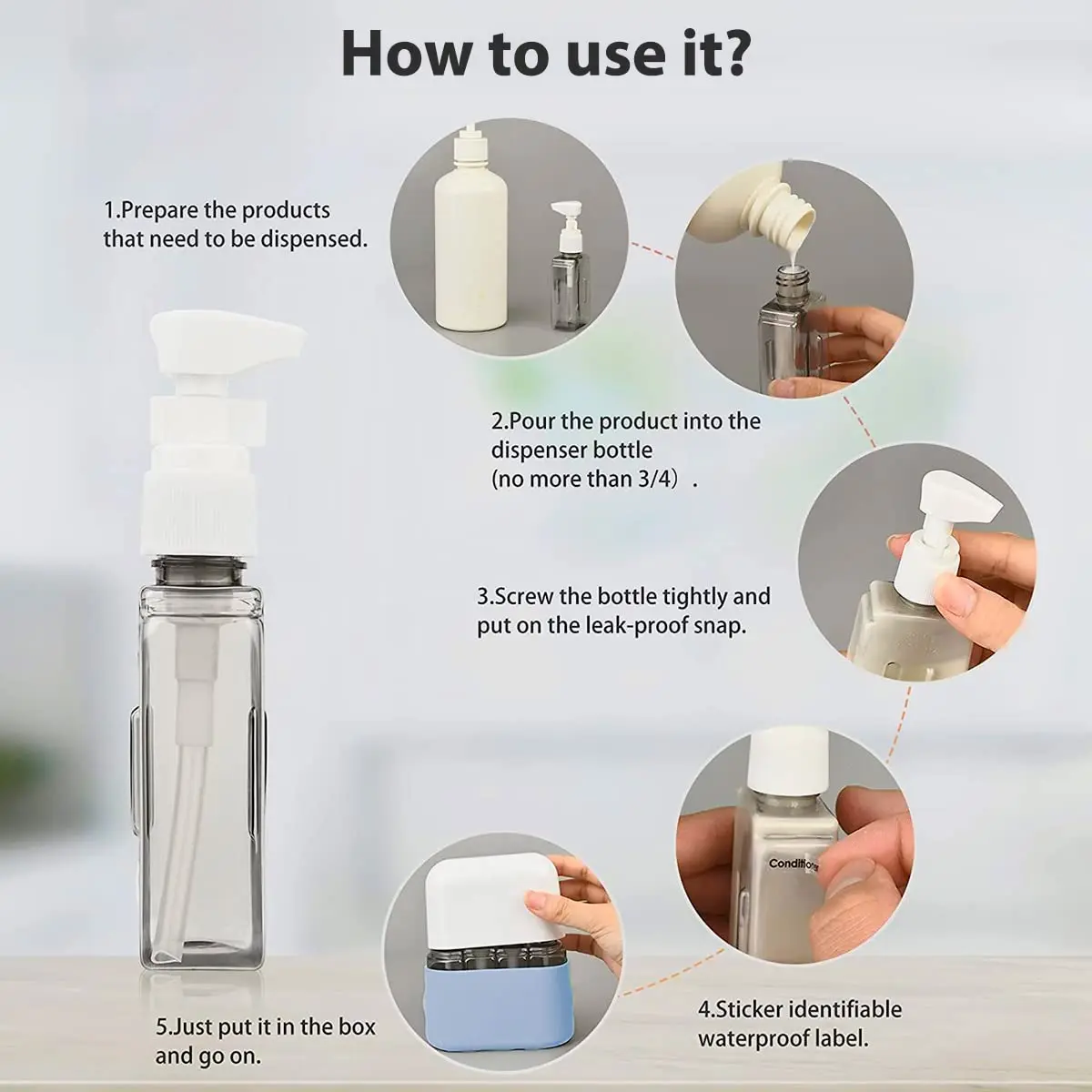 Travel Size Toiletries,4pcs Travel Container,Travel Bottle Leak Proof with Label,TSA Approved Reusable Containers For Toiletries