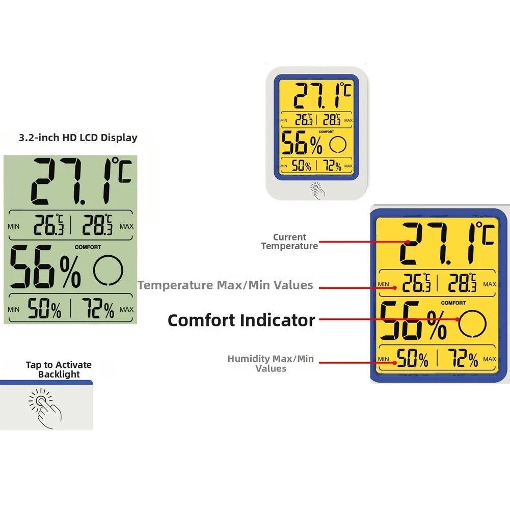 Digital Hygrometer Thermometer for Home Office and Nursery Environments with Accurate Temperature and Humidity Readings