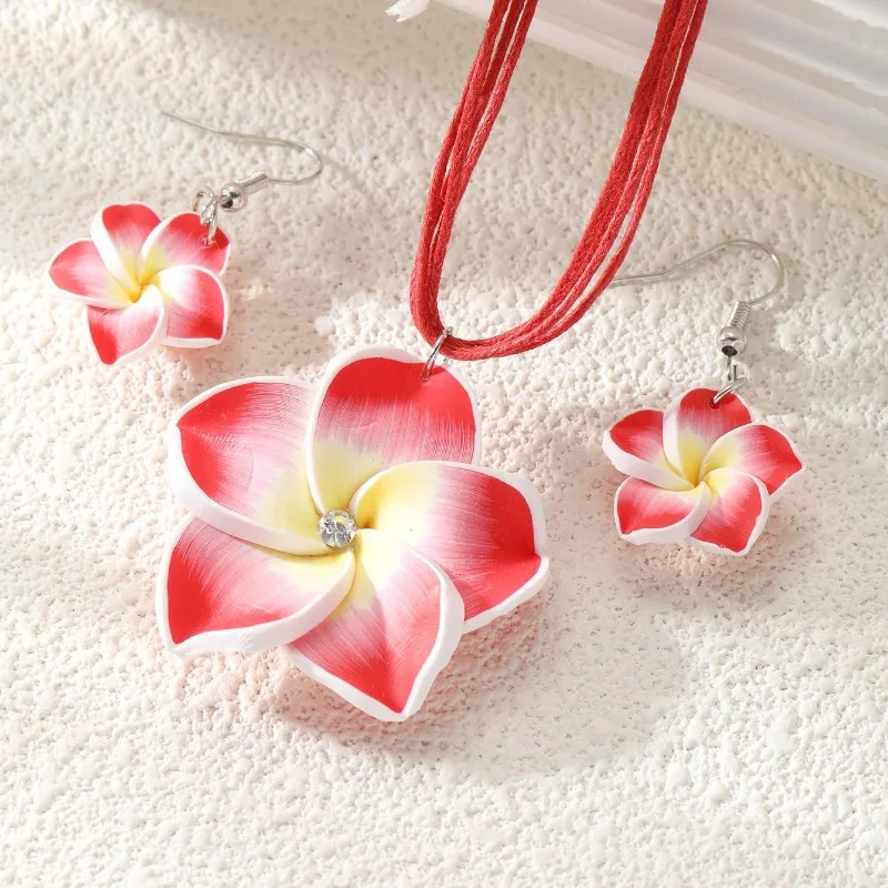 

Soft pottery flower personalized necklace earrings two-piece set, egg flower-shaped bridesmaid gift