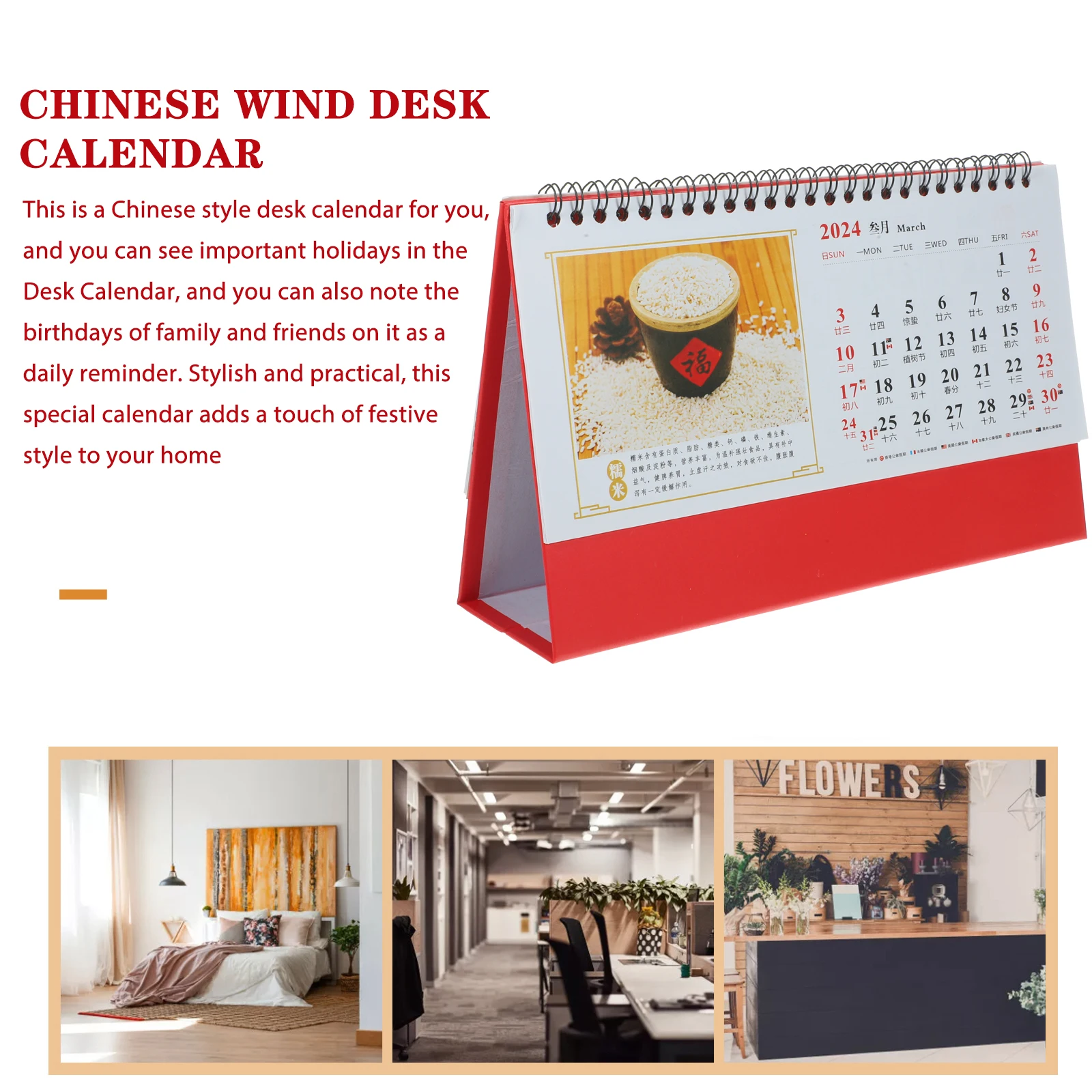 

Dragon Year Desk Calendar 2024 Chinese Style Gold Foil Home Office Large Grid Monthly Page Turn Table nament Practical Gift